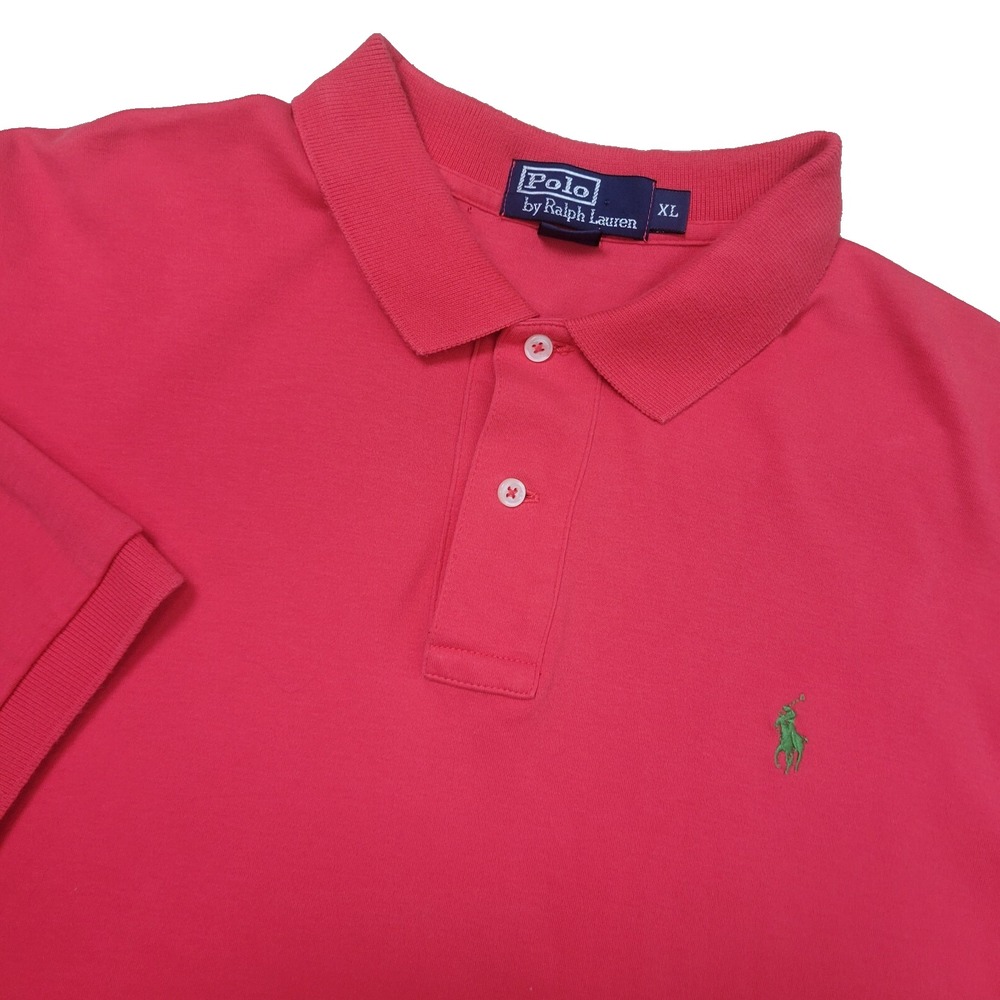 Vintage Polo Ralph Lauren Mens XL Red Green Pony Stretch Knit Short Sleeve